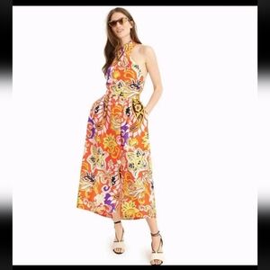 NWT J.Crew 100% Silk Sarong Maxi Aja Orange Painted Paisley Halter Dress Sz 6